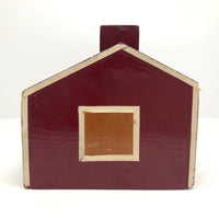 Red with White Paper Trim Wooden Folk Art Cottage