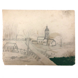 19th C. Naive Double-Sided  Drawing: Girl and Flower, Farm with Turtle