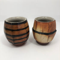 Pair of Japanese Style Faceted Yunomi Studio Pottery Cups, Marked