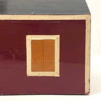 Red with White Paper Trim Wooden Folk Art Cottage