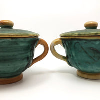 Italian Faience Green and Orange Lidded Bowls and Plates-Reserved for KS