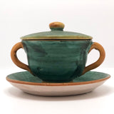 Italian Faience Green and Orange Lidded Bowls and Plates-Reserved for KS