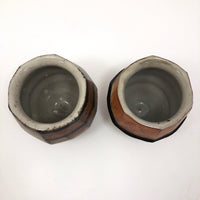 Pair of Japanese Style Faceted Yunomi Studio Pottery Cups, Marked