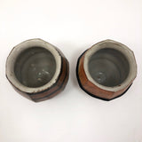 Pair of Japanese Style Faceted Yunomi Studio Pottery Cups, Marked