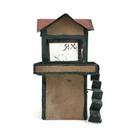 Wonderful Old Painted Tin Folk Art Tower with Glass Windows
