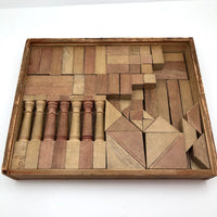 Lovely Large Antique Set of Wooden Building Blocks in Original Box