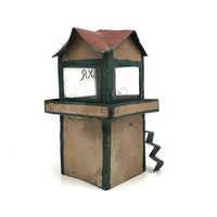 Wonderful Old Painted Tin Folk Art Tower with Glass Windows