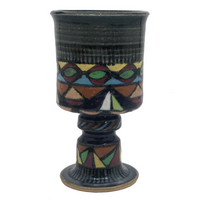 West German Handthrown Mid-Century Signed Pottery Goblet with Harlequin Pattern