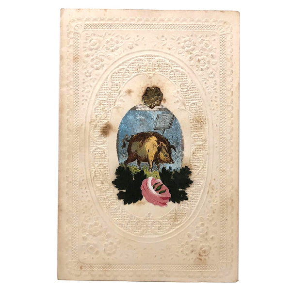 Charming Victorian Valentine with Die Cut Pig and Flower