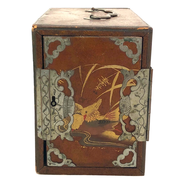 Antique Hand-Painted Japanese Lacquered Box With Interior Drawers