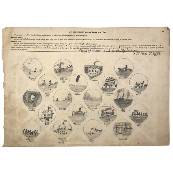 Points of Interest in and Around Rockland, Maine 1894 Pencil Drawing