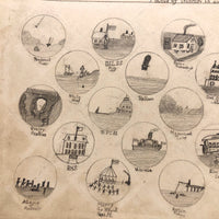 Points of Interest in and Around Rockland, Maine 1894 Pencil Drawing