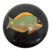 Hand-painted Round Wooden Trinket Box with Colorful Fish