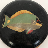 Hand-painted Round Wooden Trinket Box with Colorful Fish