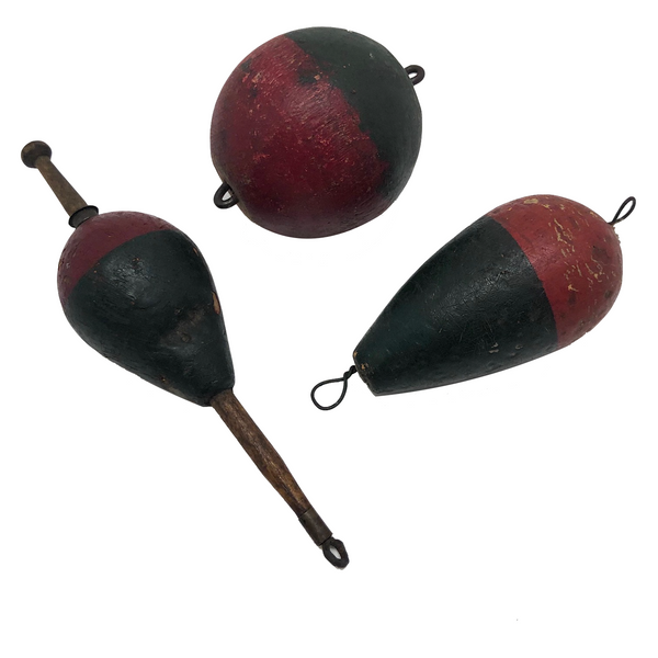 Green and Red Painted Old Wooden Fishing Floats