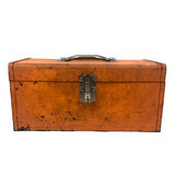Terrific Large Vintage Orange Metal Toolbox with Interior Tray