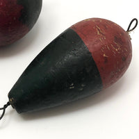 Green and Red Painted Old Wooden Fishing Floats