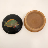 Hand-painted Round Wooden Trinket Box with Colorful Fish