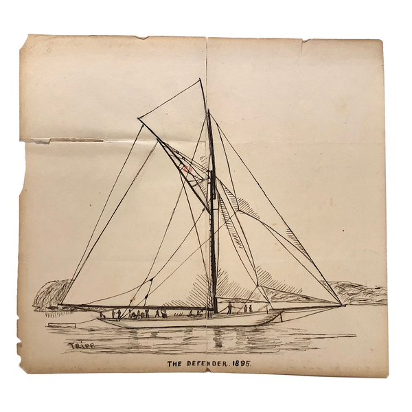 The Defender, 1895 Pen and Ink Ship Drawing