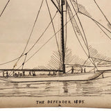 The Defender, 1895 Pen and Ink Ship Drawing