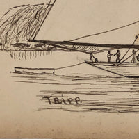 The Defender, 1895 Pen and Ink Ship Drawing