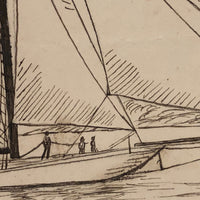 The Defender, 1895 Pen and Ink Ship Drawing