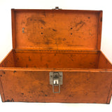 Terrific Large Vintage Orange Metal Toolbox with Interior Tray