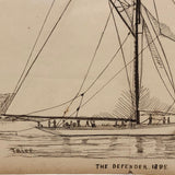 The Defender, 1895 Pen and Ink Ship Drawing