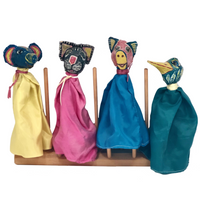 Hand-puppet Animals with Painted Papier Mache Heads - Set of 4