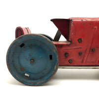 Louis Marx Red and Blue Tractor with Make Do Wheel