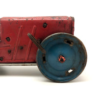 Louis Marx Red and Blue Tractor with Make Do Wheel