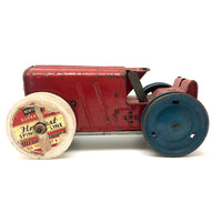 Louis Marx Red and Blue Tractor with Make Do Wheel