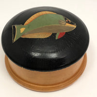 Hand-painted Round Wooden Trinket Box with Colorful Fish