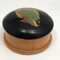 Hand-painted Round Wooden Trinket Box with Colorful Fish