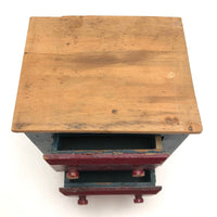Miniature Red and Blue Two Drawer Cigar Box Chest