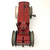 Louis Marx Red and Blue Tractor with Make Do Wheel