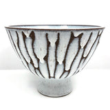 Mid-Century Hand-thrown Pedestal Bowl with White Fat Lava Glazing