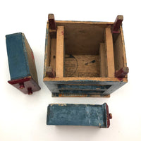 Miniature Red and Blue Two Drawer Cigar Box Chest