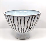 Mid-Century Hand-thrown Pedestal Bowl with White Fat Lava Glazing