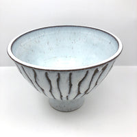 Mid-Century Hand-thrown Pedestal Bowl with White Fat Lava Glazing