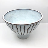 Mid-Century Hand-thrown Pedestal Bowl with White Fat Lava Glazing
