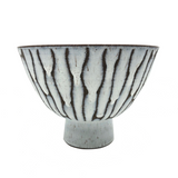 Mid-Century Hand-thrown Pedestal Bowl with White Fat Lava Glazing