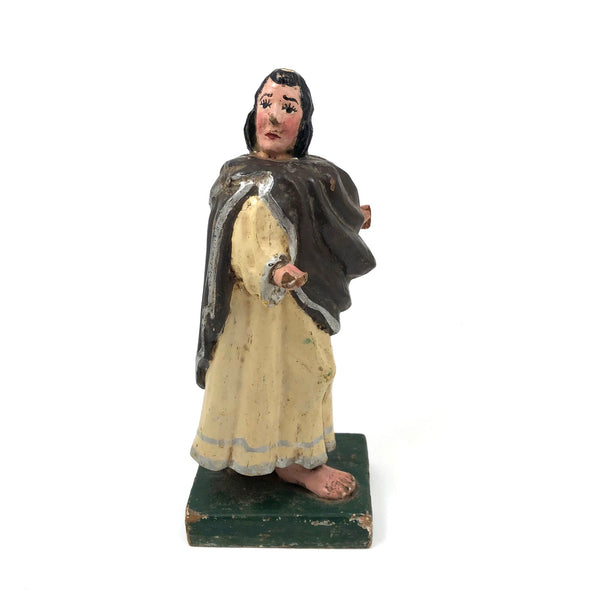 Carved, Polychromed Folk Art Saint with Very Large and Twisted Feet!