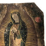 Antique Mexican Retablo on Tin of Madonna, Our Lady of Guadaloupe