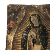 Antique Mexican Retablo on Tin of Madonna, Our Lady of Guadaloupe