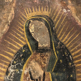 Antique Mexican Retablo on Tin of Madonna, Our Lady of Guadaloupe