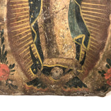 Antique Mexican Retablo on Tin of Madonna, Our Lady of Guadaloupe