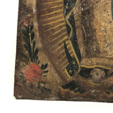 Antique Mexican Retablo on Tin of Madonna, Our Lady of Guadaloupe
