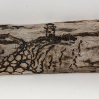 Pyrography Seascape on Driftwood with Lighthouse and Boats
