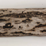 Pyrography Seascape on Driftwood with Lighthouse and Boats